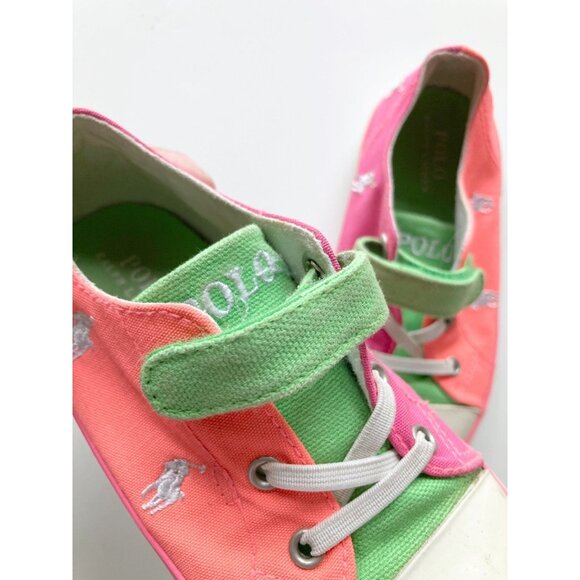 Kids' POLO RALPH LAUREN Neon Pink Orange Embroidered Logo Sneakers, Size 25.5/9 - Picture 7 of 11
